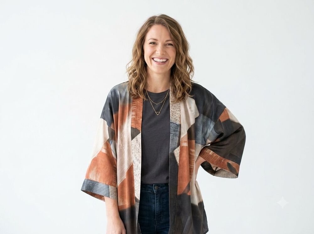 Soft Surroundings Ainsley Abstract Satin Kimono Cardigan One Size OS EUC Boho